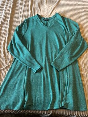 Lane Bryant Teal Speckled V-Neck Long Sleeve Tunic